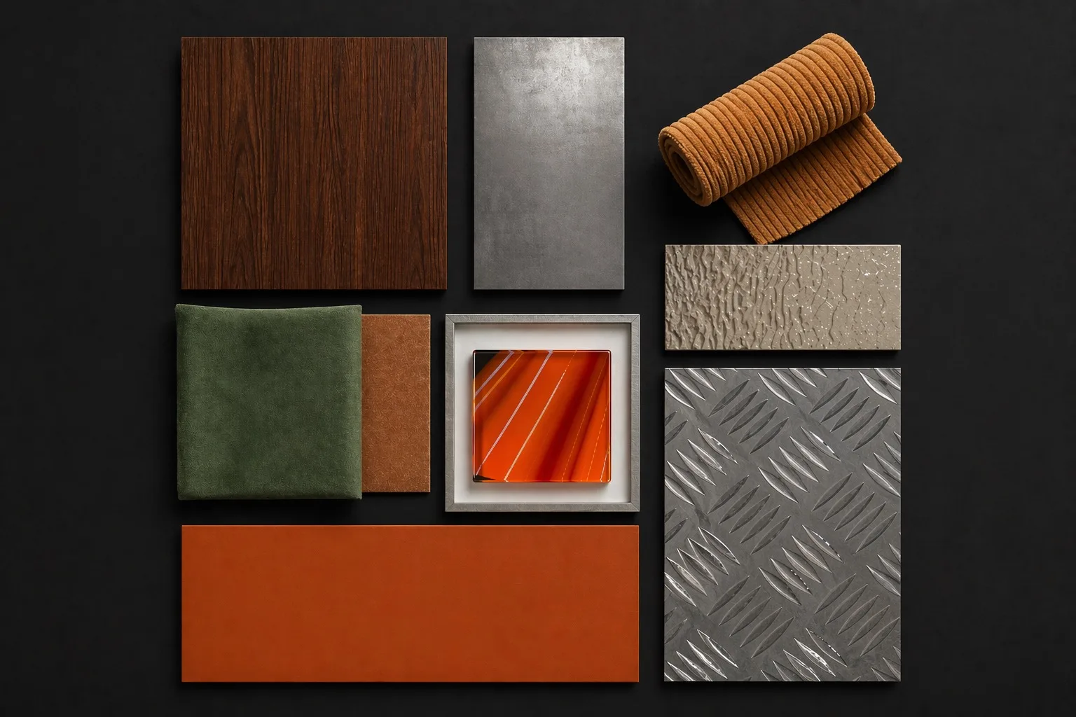 Planche materiaux et mobilier du projet HOMOMA