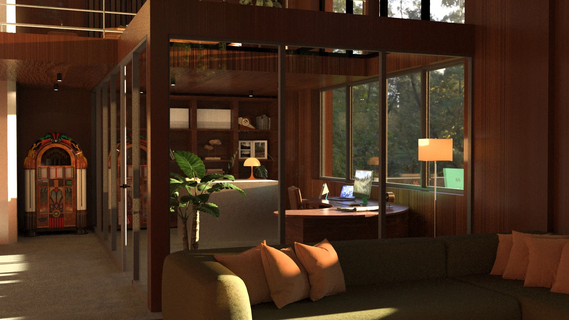 Bureau vitré et bibliothèque du loft HOMOMA