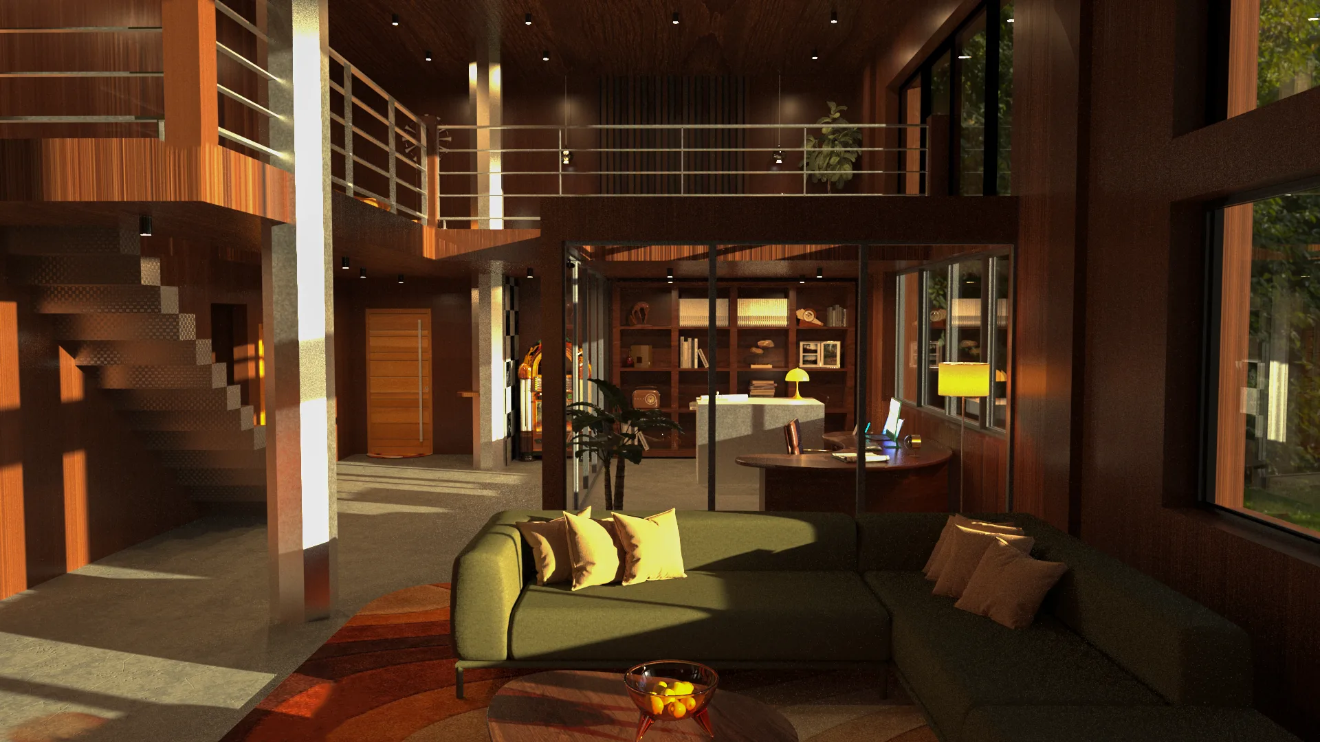 Projet loft chaleureux avec mobilier sculptural