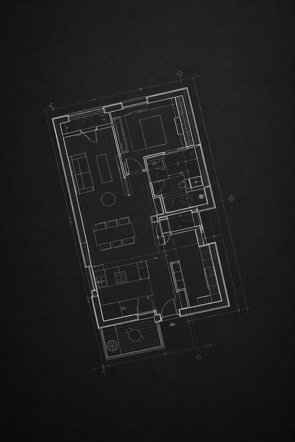 Plan architectural en fond noir