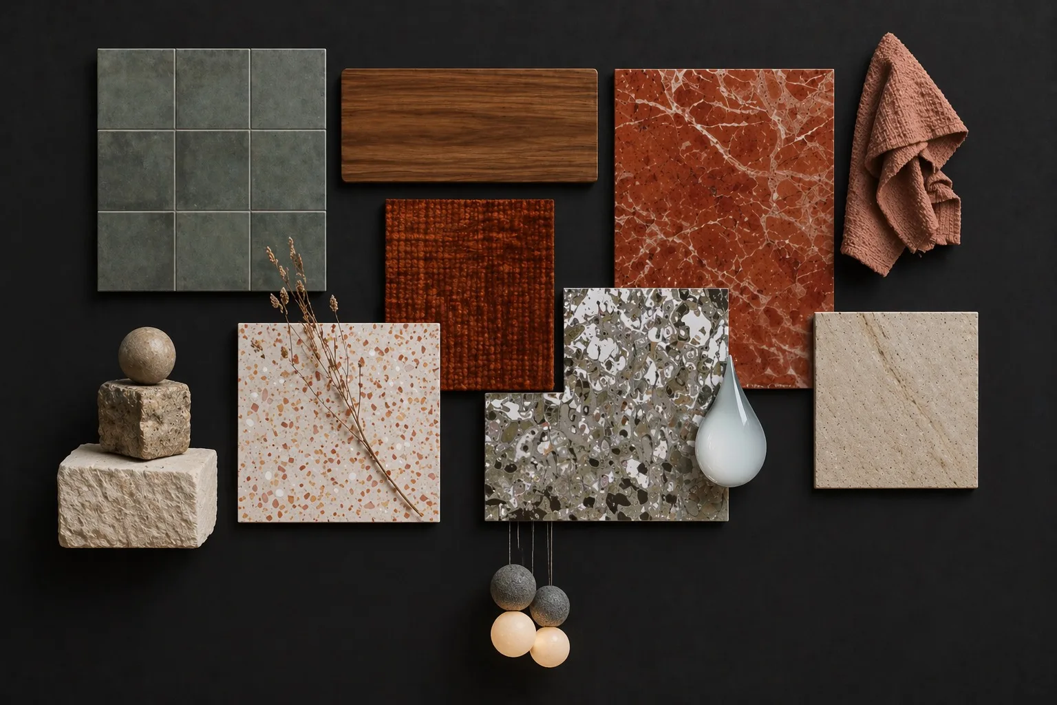Planche materiaux et mobilier du projet SPA-LOMA