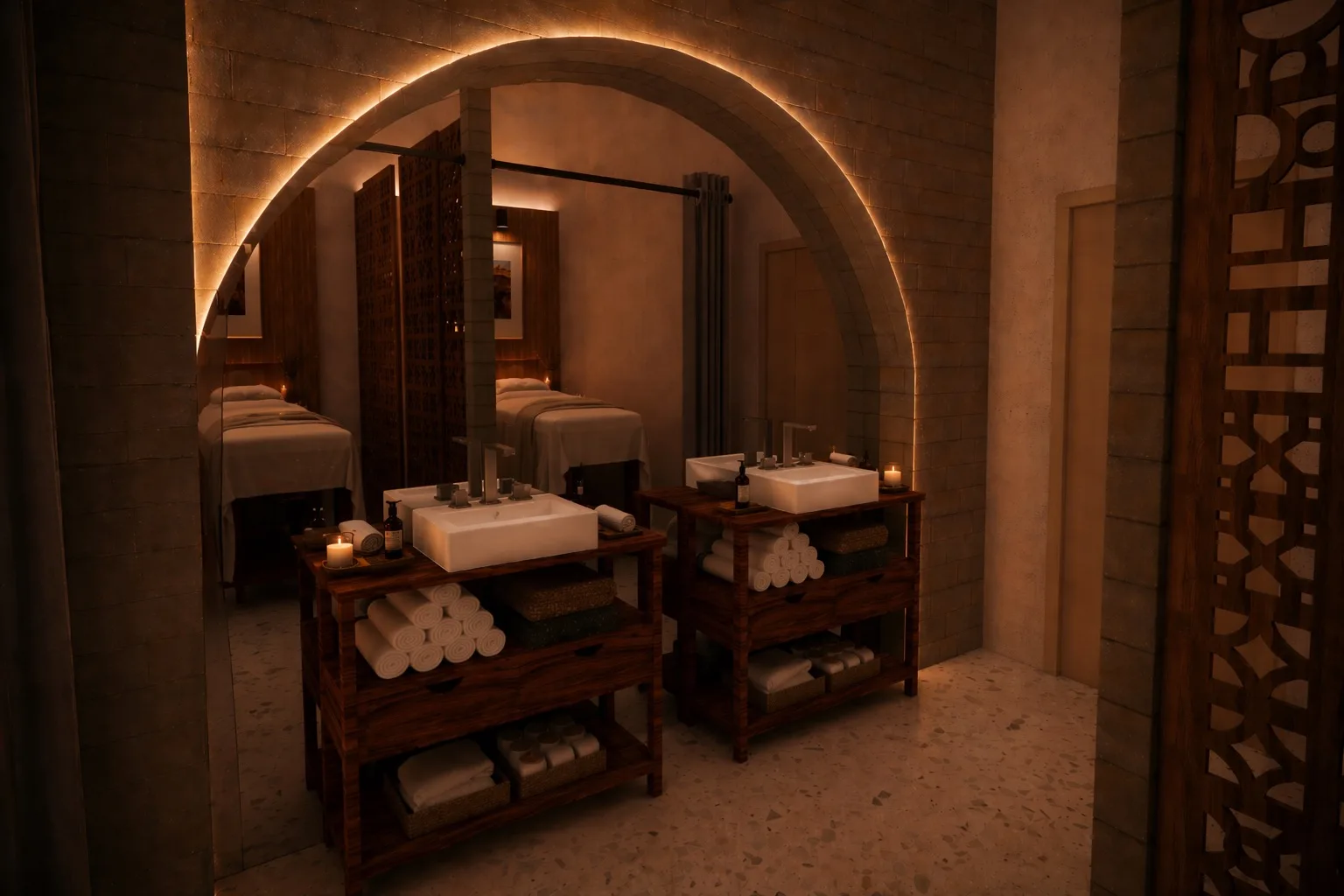 Espace soin du SPA-LOMA avec arches lumineuses